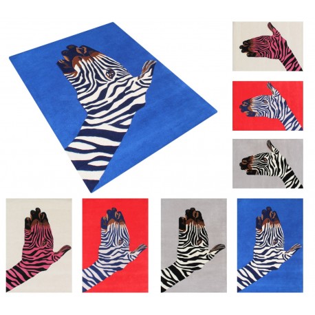 Designerski nowoczesny dywan wełniany ZEBRA 120x180cm Indie 2cm gruby niebieski