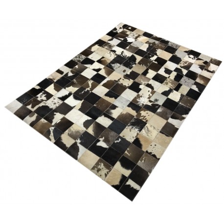 Naturalna skóra bydlęca dywan patchwork ok 140x200cm w duże kwadraty