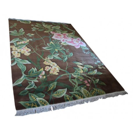 Piękny dywan Aubusson Habei ręcznie tkany z Chin ok 200x300cm 100% wełna  rzeźbione kwiaty brązowy