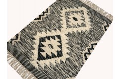 Szary kilim Durry 100% wełniany dywan płasko tkany 150x240cm dwustronny Indie dwupoziomowy