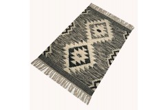 Szary kilim Durry 100% wełniany dywan płasko tkany 150x240cm dwustronny Indie dwupoziomowy