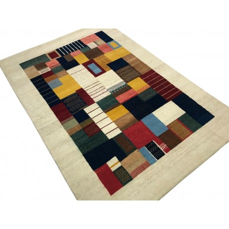 Ekskluzywny dywan Gabbeh Loribaft Patchowrk Indie 170x240cm 100% wełniany beżowy, kolorowy