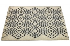 Skandynawski geometryczny dywan wełniany RUG COLLECTION 120x180cm Indie 2cm gruby ecru czarny