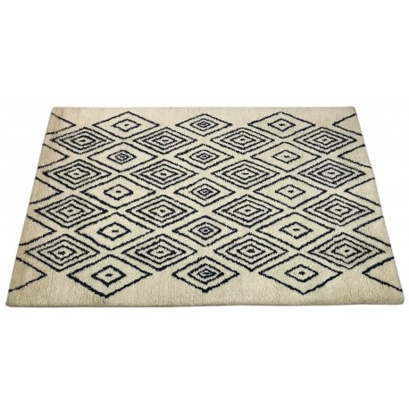 Skandynawski geometryczny dywan wełniany RUG COLLECTION 120x180cm Indie 2cm gruby ecru czarny