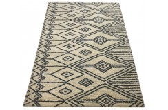 Skandynawski geometryczny dywan wełniany RUG COLLECTION 120x180cm Indie 2cm gruby beżowy czarny