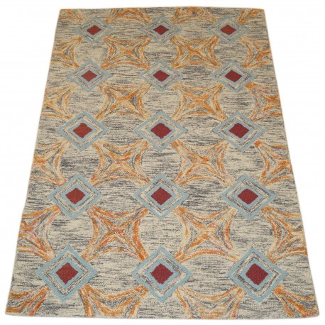Kolorowy szaro brązowy abstrakcyjny dywan RUG COLLECTION do salonu nowoczesny design 100% wełna 150x240cm Indie