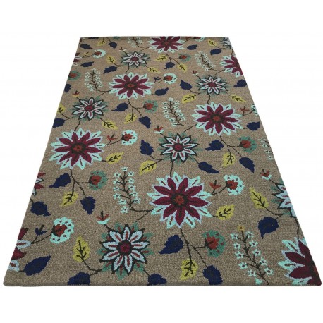 Kolorowy kwiatowy dywan RUG COLLECTION do salonu nowoczesny design 100% wełna 150x240cm Indie promocja