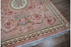 Piękny dywan Aubusson Habei ręcznie tkany z Chin 250x350cm 100% wełna przycinany rzeźbione kwiaty różowy