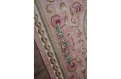 Piękny dywan Aubusson Habei ręcznie tkany z Chin 250x350cm 100% wełna przycinany rzeźbione kwiaty różowy