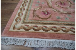 Piękny dywan Aubusson Habei ręcznie tkany z Chin 250x350cm 100% wełna przycinany rzeźbione kwiaty różowy