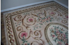 Piękny dywan Aubusson Habei ręcznie tkany z Chin 300x400cm 100% wełna przycinany rzeźbione kwiaty beżowy 