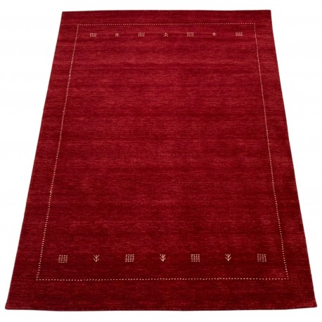 Gładki 100% wełniany dywan Gabbeh Loribaft czerwony 200x300cm delikatne motywy orietnalne
