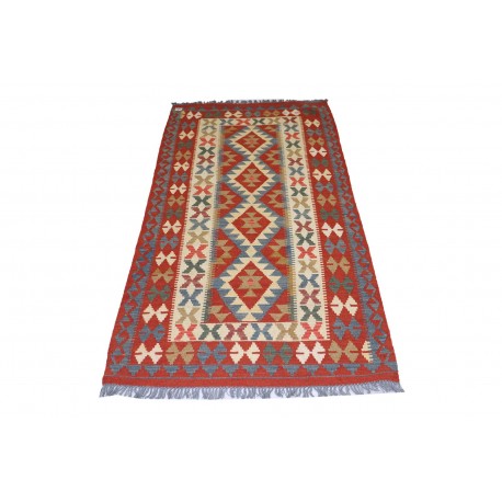 Kolorowy dywan kilim art deco 100x200cm z Afganistanu Maimana Chobi 100% wełna dwustronny vintage design nomadyczny