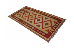 Kolorowy dywan kilim art deco 100x200cm z Afganistanu Maimana Chobi 100% wełna dwustronny vintage design nomadyczny