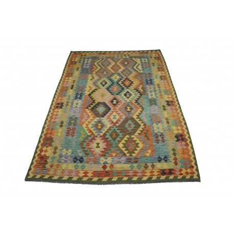 Kolorowy dywan kilim Maimana 200x300cm z Afganistanu 100% wełna dwustronny rustykalny