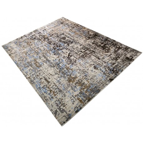 Unikatowy szary dywan jedwabny z Nepalu deseń vintage 250x300cm luksus