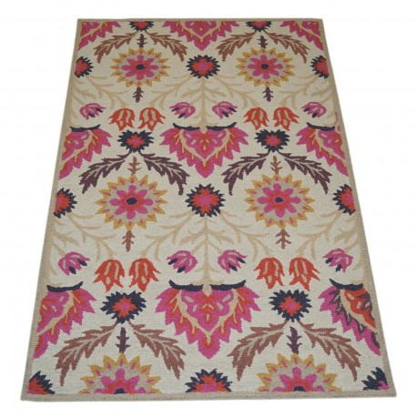 Kolorowy różowy kwiatowy dywan RUG COLLECTION do salonu nowoczesny design 100% wełna 150x240cm Indie