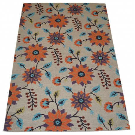Kolorowy pomarańczowy kwiatowy dywan RUG COLLECTION do salonu nowoczesny design 100% wełna 150x240cm Indie