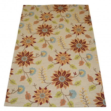 Kolorowy jasny kwiatowy dywan RUG COLLECTION do salonu nowoczesny design 100% wełna 150x240cm Indie
