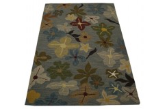 Kolorowy szary kwiatowy dywan RUG COLLECTION do salonu nowoczesny design 100% wełna 150x240cm Indie