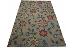 Kolorowy szary kwiatowy dywan RUG COLLECTION do salonu nowoczesny design 100% wełna 150x240cm Indie