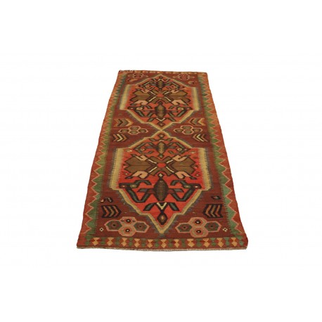 Wzorzysty dywan kilim ludowy chodnik 126x263cm z Afganistanu Maimane 100% wełna dwustronny nomadyczny