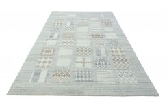 Welniany ręcznie tkany dywan Nepal Premium patchwork beż brąz szary 200x300cm