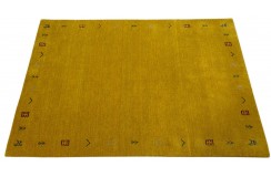 Gładki 100% wełniany dywan Gabbeh Handloom Lori złoty etniczny, różne wymiary