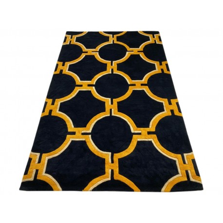 Designerski nowoczesny dywan wełniany Art Deco 155x245cm Indie 2cm gruby niebieski ciemny