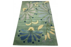 Designerski nowoczesny dywan wełniany Flowers green 155x245cm Indie 2cm gruby