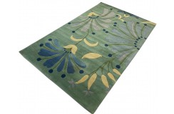 Designerski nowoczesny dywan wełniany Flowers green 155x245cm Indie 2cm gruby