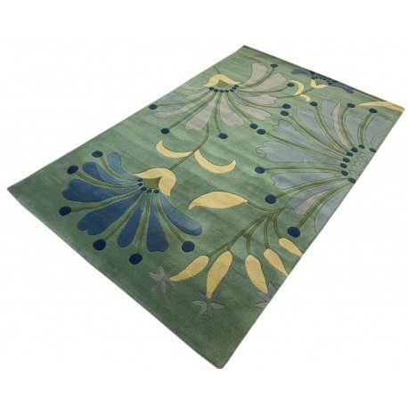 Designerski nowoczesny dywan wełniany Flowers green 245x305cm Indie 2cm gruby