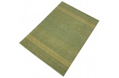 Gładki 100% wełniany dywan Gabbeh Handloom zielony 170x240cm w pasy