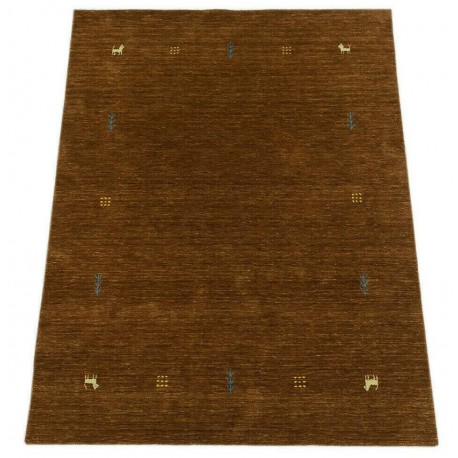 Gładki 100% wełniany dywan Gabbeh Handloom brązowy 150x200cm gładki
