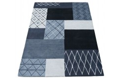 Geometryczny niebieski dywan do salonu 100% wełniany tafting 160x230cm patchwork