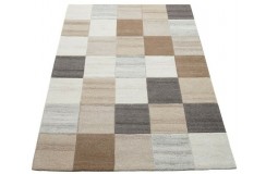 Geometryczny beżowy dywan patchwork do salonu 100% wełniany tafting 160x230cm