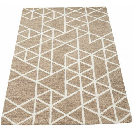Geometryczny jasny brązowy dywan do salonu 100% wełniany tafting 160x230cm w trójkąty