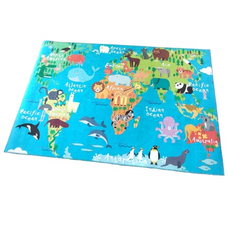 Miękki żakardowy płasko tkany dywan dla dzieci Obsession Torino Kids 233 World Map 120x170cm