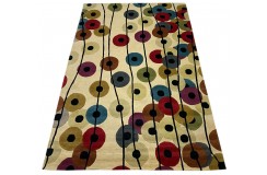 Kolorowy designerski nowoczesny dywan wełniany ok 200x300cm Indie 2cm gruby beżowe tło