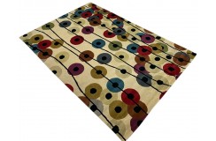 Kolorowy designerski nowoczesny dywan wełniany ok 200x300cm Indie 2cm gruby beżowe tło