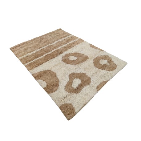 Gruby ciepły dywan shaggy 100% wełna 170x240cm beżowo brązowy Indie w pasy
