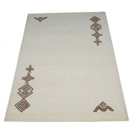Geometryczny beżowy dywan do salonu 100% wełniany tafting 160x230cm wzór berber