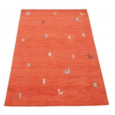 Geometryczny czerwony dywan do salonu 100% wełniany tafting 160x230cm wzór gabbeh