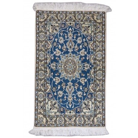 Nain 6la Habibian gęsto ręcznie tkany dywan z Iranu wełna + jedwab ok 60x90cm niebieski majestatyczny 