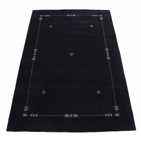 Gładki 100% wełniany dywan Gabbeh Lori Handloom czarny 170x240cm etniczne wzory