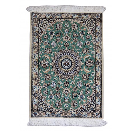 Nain 9la gęsto ręcznie tkany dywan z Iranu wełna + jedwab ok 60x90cm zielony majestatyczny 