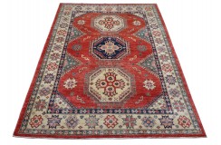 Królewska czerwień dywan Kazak tkany ręcznie przez Nomadów 200x300cm