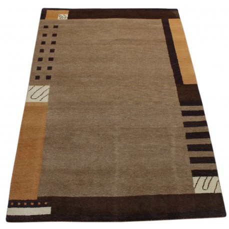 Brązowy delikatnie zdobiony dywan gabbeh 160x230cm wełna argentyńska piękny wzór