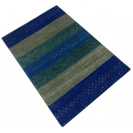 Niebieski beżowy gruby dywan gabbeh 170x240cm wełna argentyńska piękny wzór