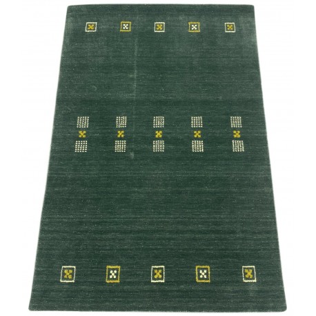 Gładki  dywan Gabbeh Handloom Lori wełna wiskoza zielony 100x150cm